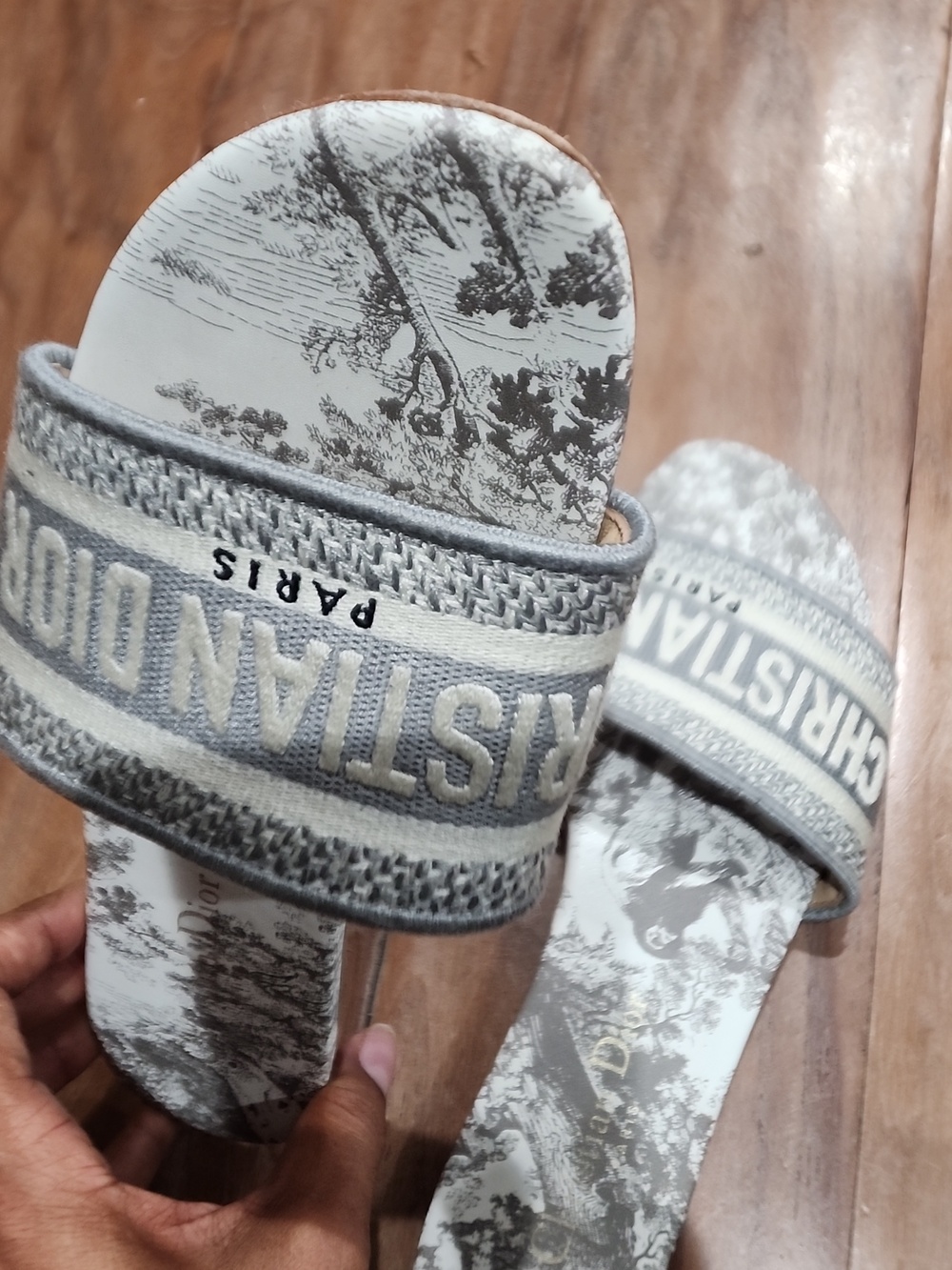 Dior Gray and White Christian Dior Paris Slide Sandals - Picture 4 of 7